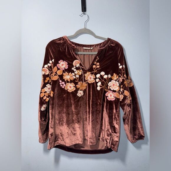Spartina Genevieve Embroidered Velvet Top Lucas Theatre Embroidery Size M NWOT - Picture 1 of 8